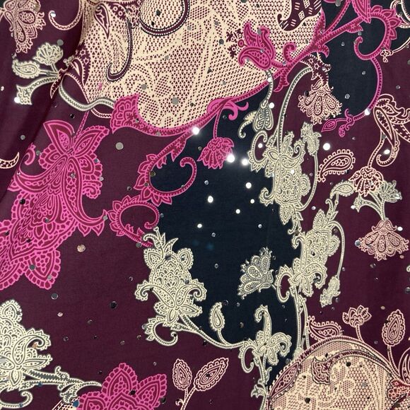 Y2K Top L Dark Paisley Floral Fairy Whimsigoth V-neck Faux Wrap Sparkle Dots - Picture 10 of 13